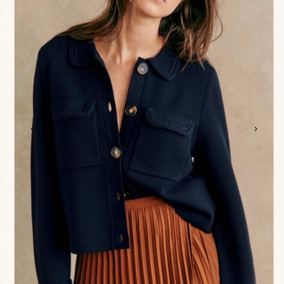 EUC BEST Sezane Betty Cardigan Navy Crochet Blue French Wool Knit - Picture 1 of 9